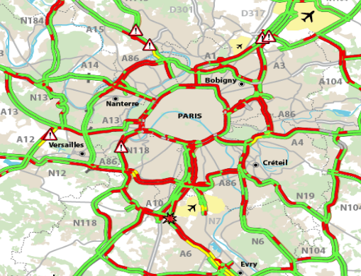 carte de la région parisienne générée par Sytadin.fr