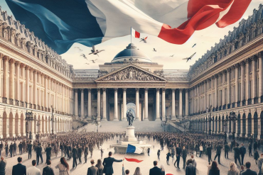 Image générée par l'IA: "IA french people holding french flag in the Elysee court"