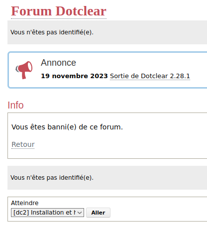 Impossible de créer un compte sur le forum Dotclear. Sympa l'accueil!