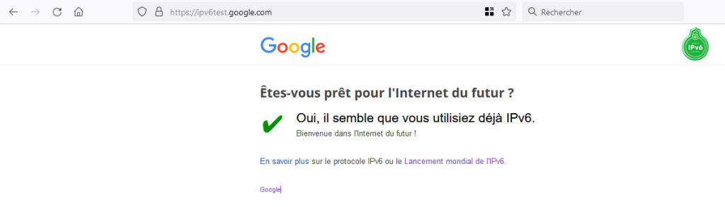 resulat du test sur http://ipv6test.google.com