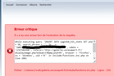 Erreur critique Coppermine Gallery