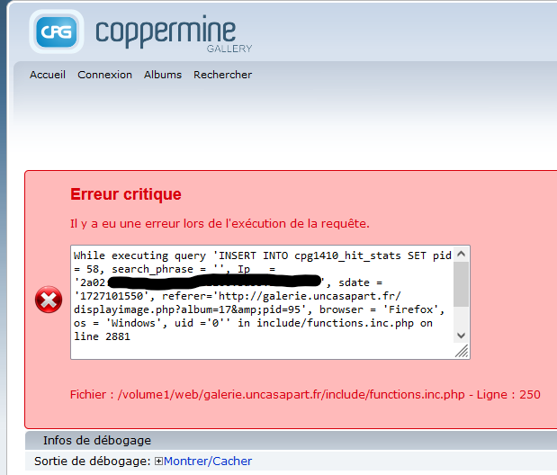 Erreur critique Coppermine Gallery